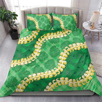 Green Palaka Hawaii Mele Kalikimaka Bedding Set Ohia Lehua Monstera Puakenikeni Lei - Polynesian Pride