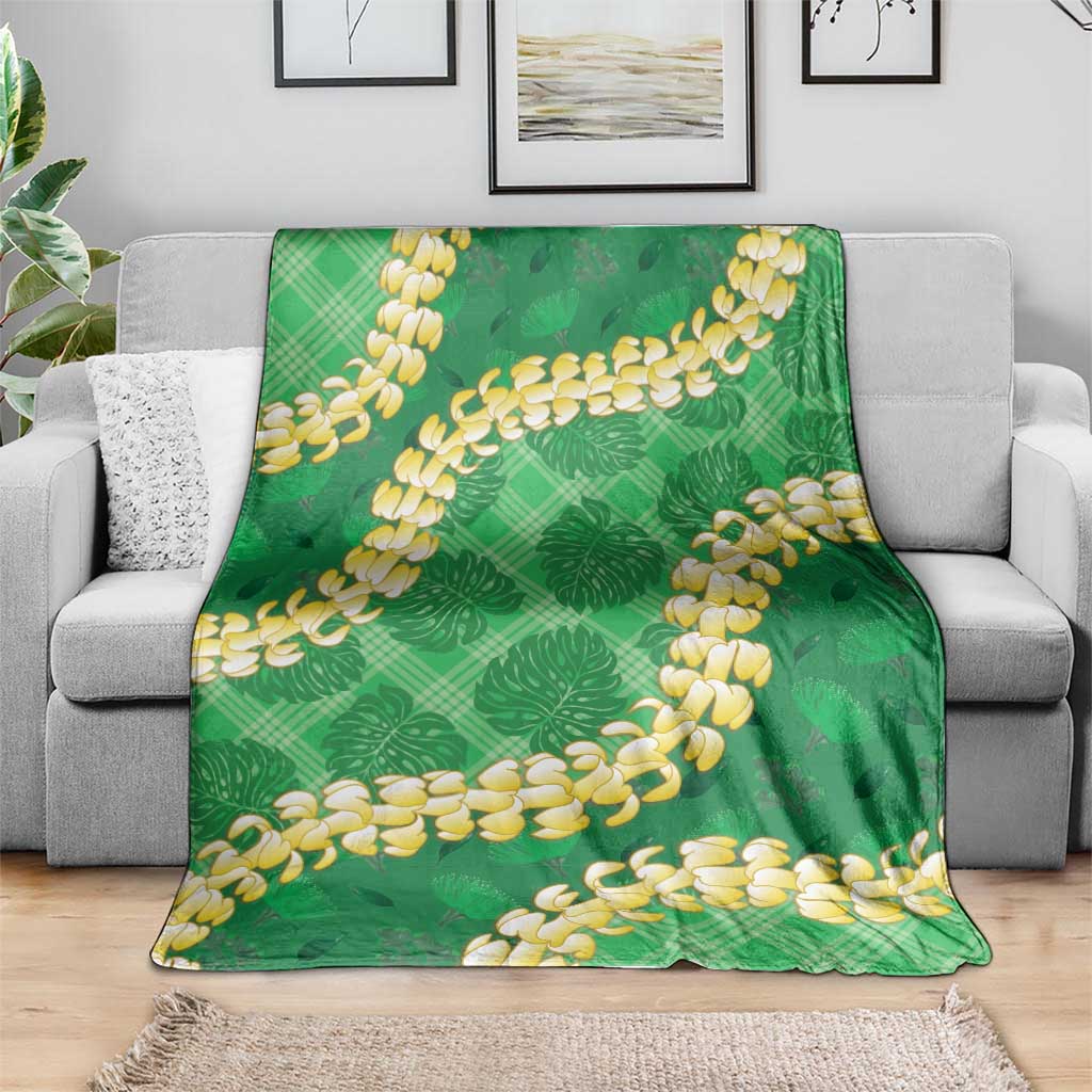 Green Palaka Hawaii Mele Kalikimaka Blanket Ohia Lehua Monstera Puakenikeni Lei - Polynesian Pride