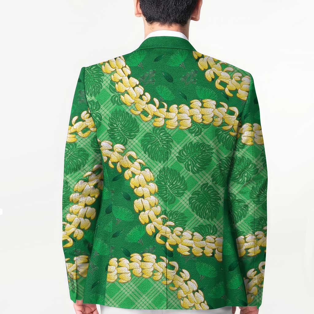 Green Palaka Hawaii Mele Kalikimaka Blazer Ohia Lehua Monstera Puakenikeni Lei - Polynesian Pride
