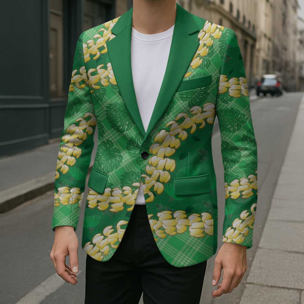 Green Palaka Hawaii Mele Kalikimaka Blazer Ohia Lehua Monstera Puakenikeni Lei - Polynesian Pride
