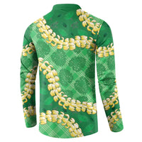 Green Palaka Hawaii Mele Kalikimaka Button Sweatshirt Ohia Lehua Monstera Puakenikeni Lei - Polynesian Pride