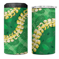 Green Palaka Hawaii Mele Kalikimaka 4 in 1 Can Cooler Tumbler Ohia Lehua Monstera Puakenikeni Lei - Polynesian Pride