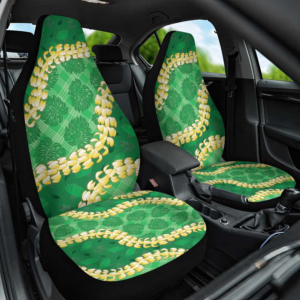 Green Palaka Hawaii Mele Kalikimaka Car Seat Cover Ohia Lehua Monstera Puakenikeni Lei - Polynesian Pride