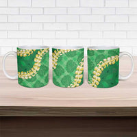 Green Palaka Hawaii Mele Kalikimaka Ceramic Mug Ohia Lehua Monstera Puakenikeni Lei - Polynesian Pride