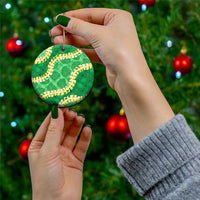 Green Palaka Hawaii Mele Kalikimaka Ceramic Ornament Ohia Lehua Monstera Puakenikeni Lei - Polynesian Pride