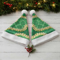 Green Palaka Hawaii Mele Kalikimaka Christmas Santa Hat Ohia Lehua Monstera Puakenikeni Lei - Polynesian Pride