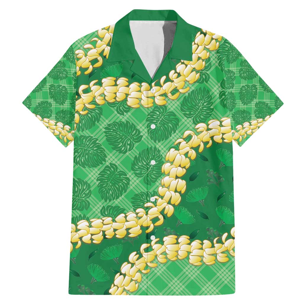 Green Palaka Hawaii Mele Kalikimaka Family Matching Mermaid Dress and Hawaiian Shirt Ohia Lehua Monstera Puakenikeni Lei - Polynesian Pride