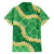 Green Palaka Hawaii Mele Kalikimaka Family Matching Off Shoulder Short Dress and Hawaiian Shirt Ohia Lehua Monstera Puakenikeni Lei - Polynesian Pride