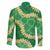 Green Palaka Hawaii Mele Kalikimaka Family Matching Off Shoulder Short Dress and Hawaiian Shirt Ohia Lehua Monstera Puakenikeni Lei - Polynesian Pride