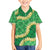 Green Palaka Hawaii Mele Kalikimaka Family Matching Off Shoulder Short Dress and Hawaiian Shirt Ohia Lehua Monstera Puakenikeni Lei - Polynesian Pride