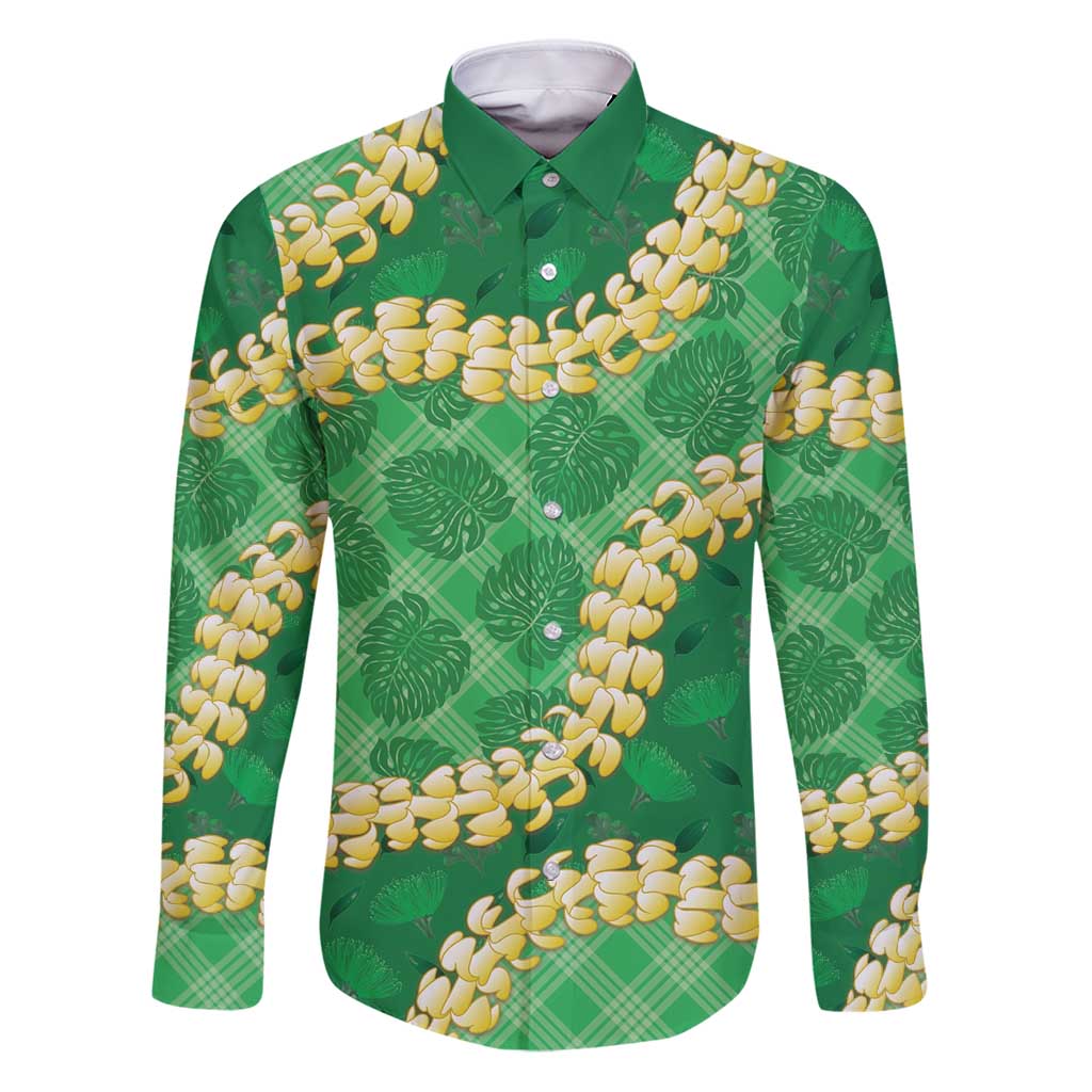 Green Palaka Hawaii Mele Kalikimaka Family Matching Puletasi and Hawaiian Shirt Ohia Lehua Monstera Puakenikeni Lei - Polynesian Pride