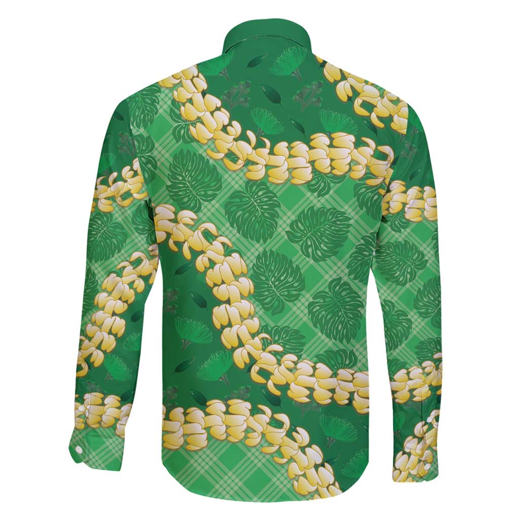 Green Palaka Hawaii Mele Kalikimaka Family Matching Short Sleeve Bodycon Dress and Hawaiian Shirt Ohia Lehua Monstera Puakenikeni Lei - Polynesian Pride