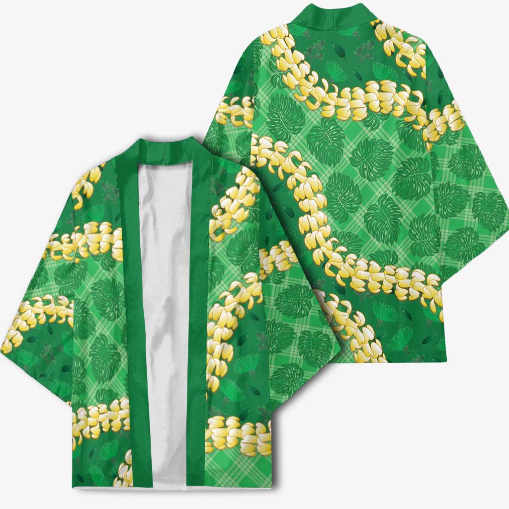 Green Palaka Hawaii Mele Kalikimaka Kimono Ohia Lehua Monstera Puakenikeni Lei - Polynesian Pride