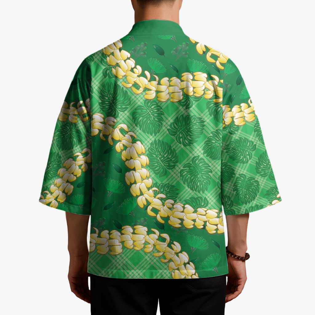 Green Palaka Hawaii Mele Kalikimaka Kimono Ohia Lehua Monstera Puakenikeni Lei - Polynesian Pride