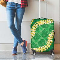 Green Palaka Hawaii Mele Kalikimaka Luggage Cover Ohia Lehua Monstera Puakenikeni Lei - Polynesian Pride