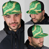Green Palaka Hawaii Mele Kalikimaka Mesh Trucker Cap Ohia Lehua Monstera Puakenikeni Lei - Polynesian Pride
