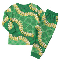 Green Palaka Hawaii Mele Kalikimaka Christmas Pajama Set Ohia Lehua Monstera Puakenikeni Lei - Polynesian Pride