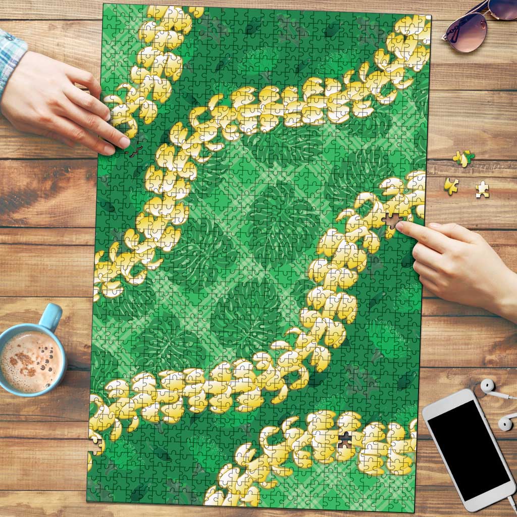 Green Palaka Hawaii Mele Kalikimaka Puzzle Ohia Lehua Monstera Puakenikeni Lei - Polynesian Pride