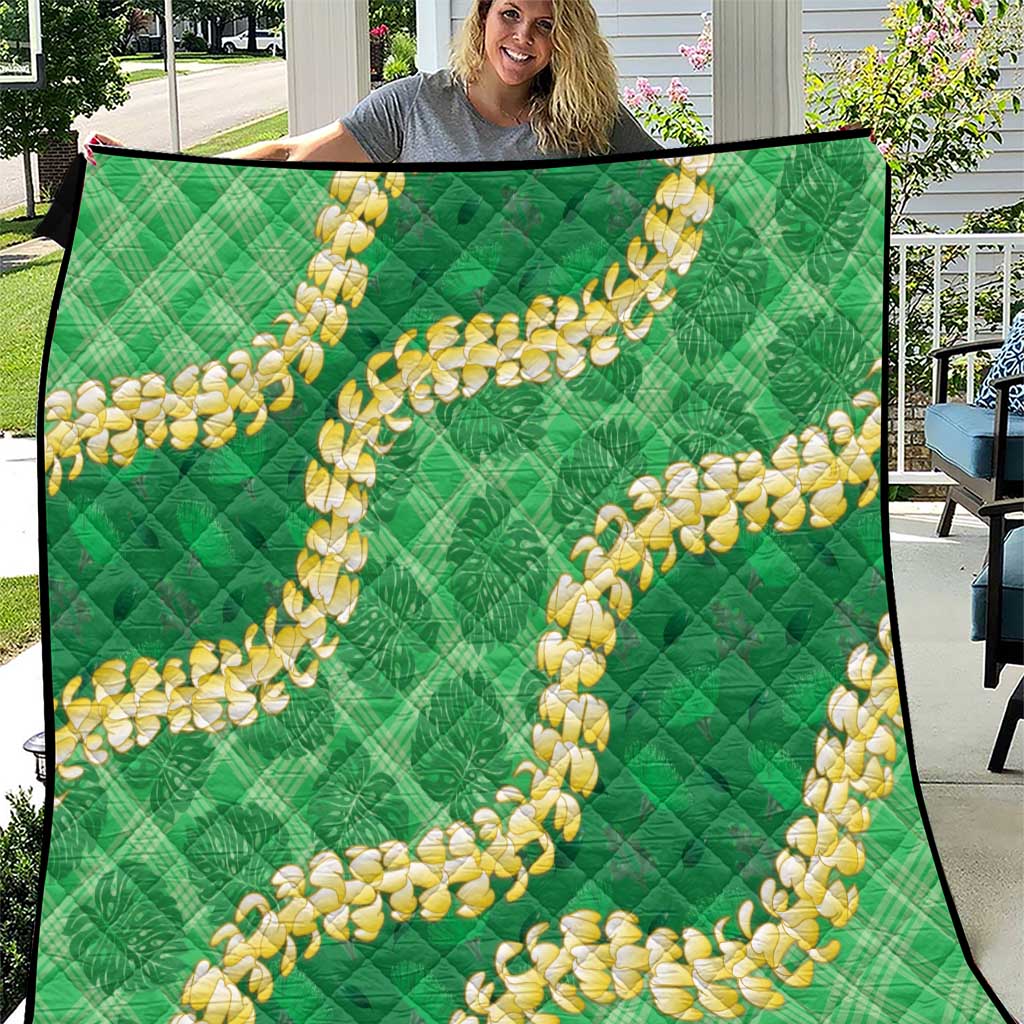 Green Palaka Hawaii Mele Kalikimaka Quilt Ohia Lehua Monstera Puakenikeni Lei - Polynesian Pride