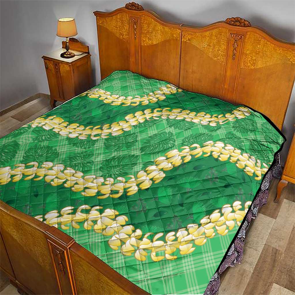 Green Palaka Hawaii Mele Kalikimaka Quilt Ohia Lehua Monstera Puakenikeni Lei - Polynesian Pride