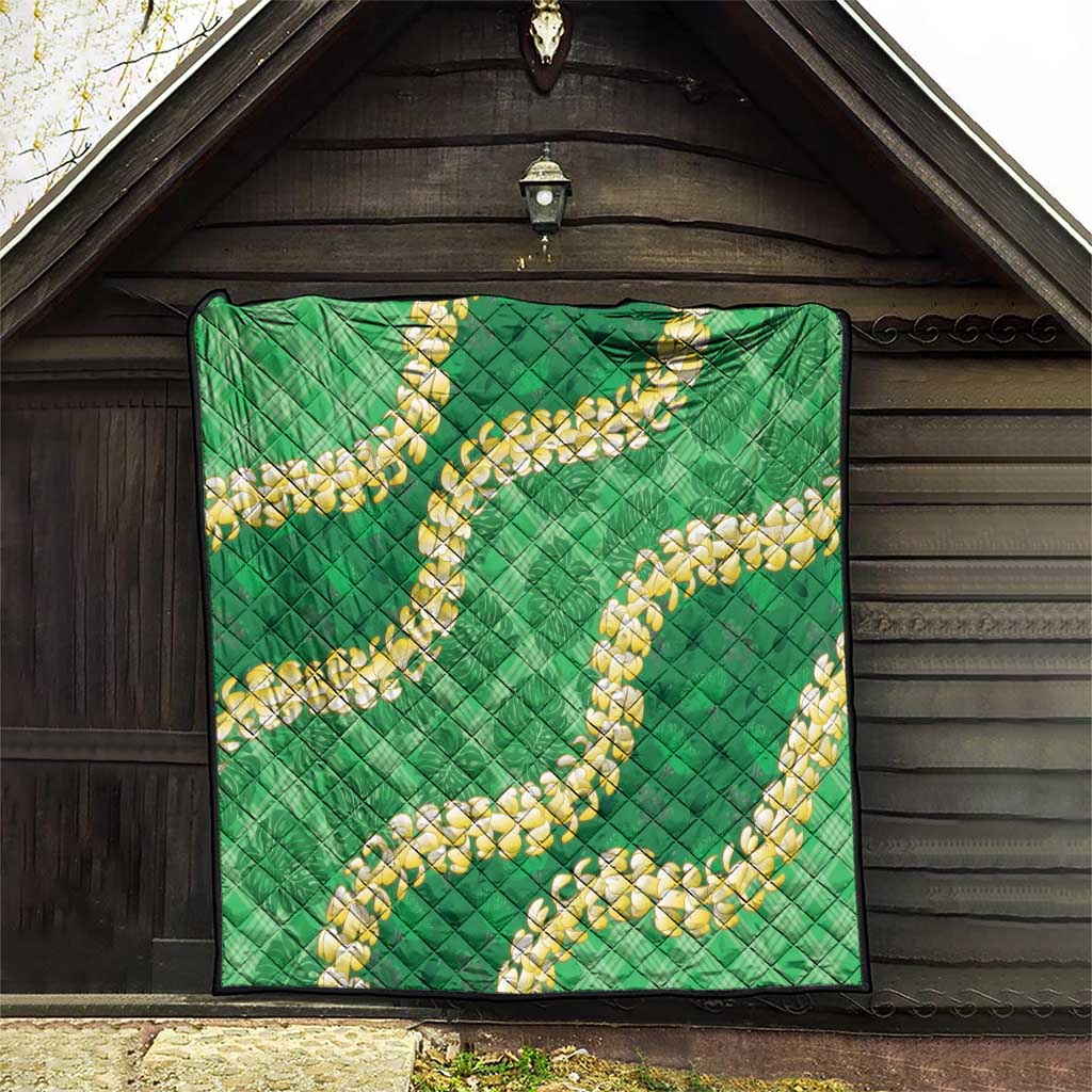 Green Palaka Hawaii Mele Kalikimaka Quilt Ohia Lehua Monstera Puakenikeni Lei - Polynesian Pride