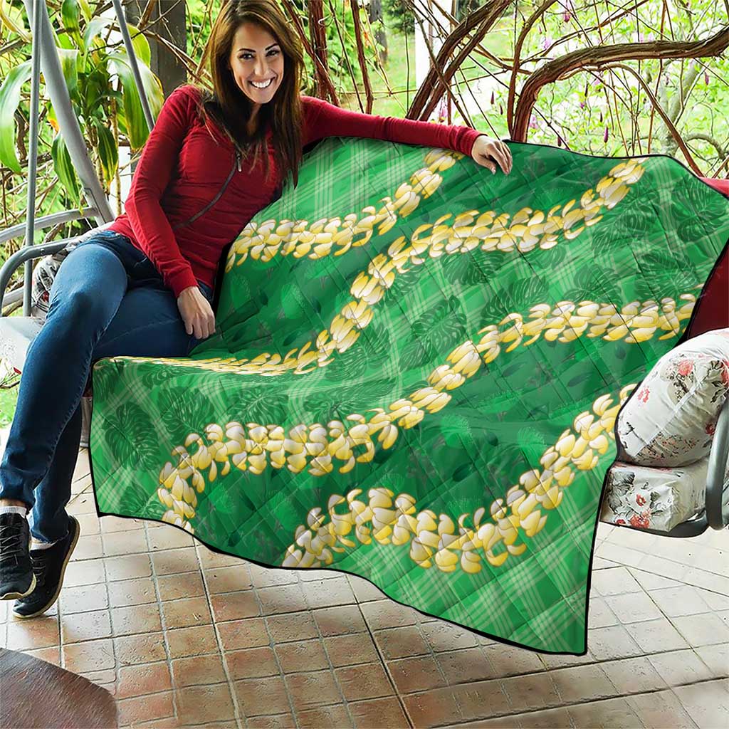 Green Palaka Hawaii Mele Kalikimaka Quilt Ohia Lehua Monstera Puakenikeni Lei - Polynesian Pride
