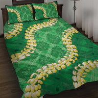Green Palaka Hawaii Mele Kalikimaka Quilt Bed Set Ohia Lehua Monstera Puakenikeni Lei - Polynesian Pride