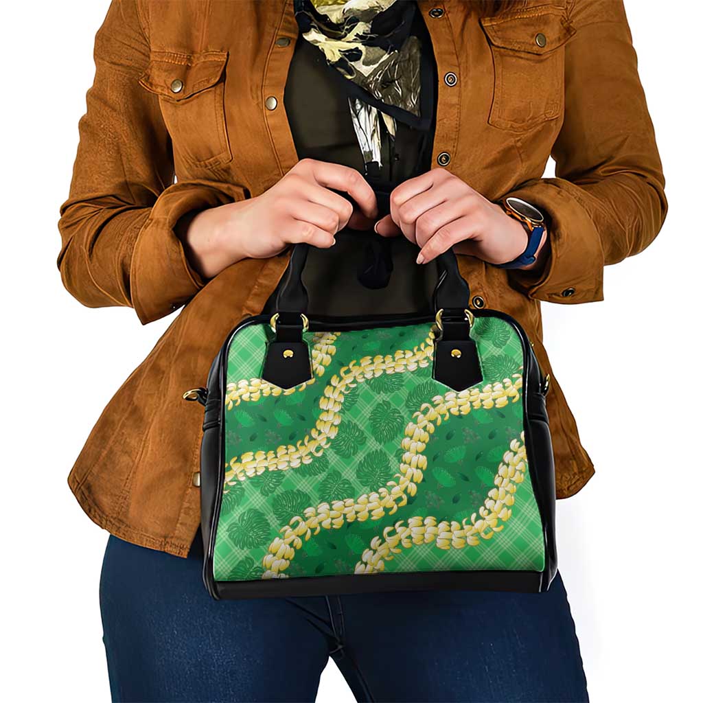 Green Palaka Hawaii Mele Kalikimaka Shoulder Handbag Ohia Lehua Monstera Puakenikeni Lei - Polynesian Pride