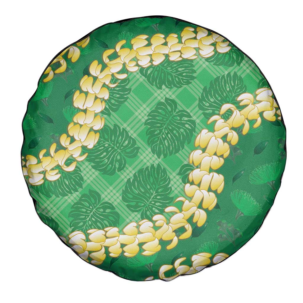 Green Palaka Hawaii Mele Kalikimaka Spare Tire Cover Ohia Lehua Monstera Puakenikeni Lei - Polynesian Pride