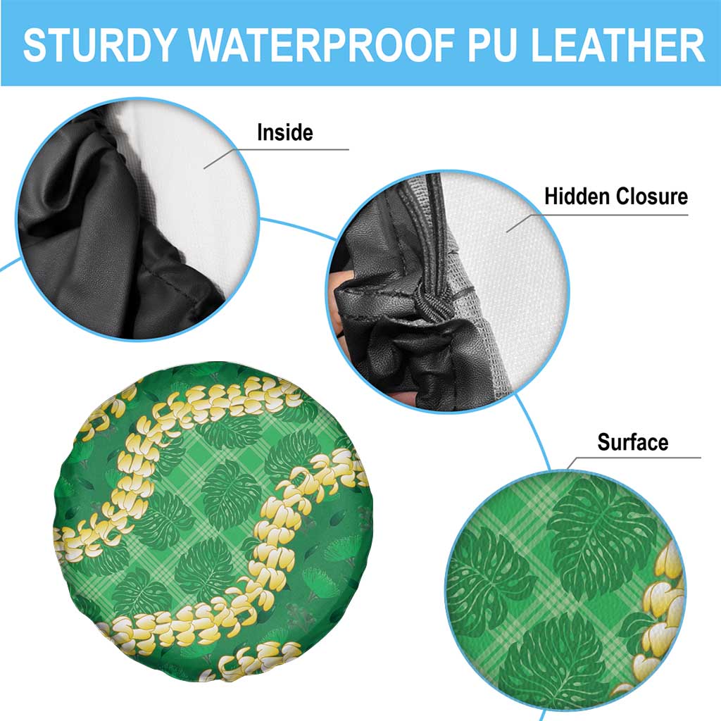 Green Palaka Hawaii Mele Kalikimaka Spare Tire Cover Ohia Lehua Monstera Puakenikeni Lei - Polynesian Pride