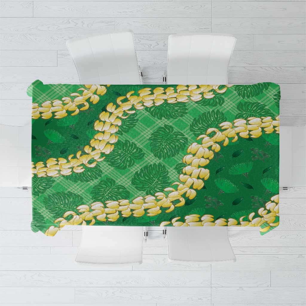 Green Palaka Hawaii Mele Kalikimaka Tablecloth Ohia Lehua Monstera Puakenikeni Lei - Polynesian Pride