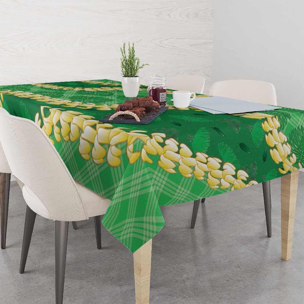 Green Palaka Hawaii Mele Kalikimaka Tablecloth Ohia Lehua Monstera Puakenikeni Lei - Polynesian Pride