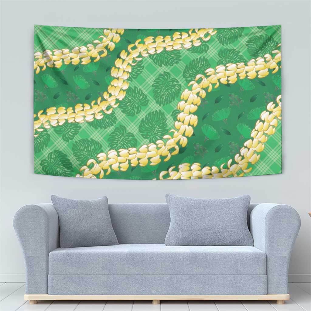 Green Palaka Hawaii Mele Kalikimaka Tapestry Ohia Lehua Monstera Puakenikeni Lei - Polynesian Pride