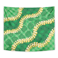 Green Palaka Hawaii Mele Kalikimaka Tapestry Ohia Lehua Monstera Puakenikeni Lei - Polynesian Pride