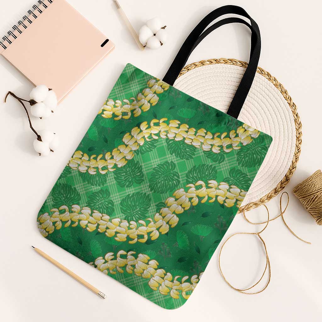 Green Palaka Hawaii Mele Kalikimaka Tote Bag Ohia Lehua Monstera Puakenikeni Lei - Polynesian Pride