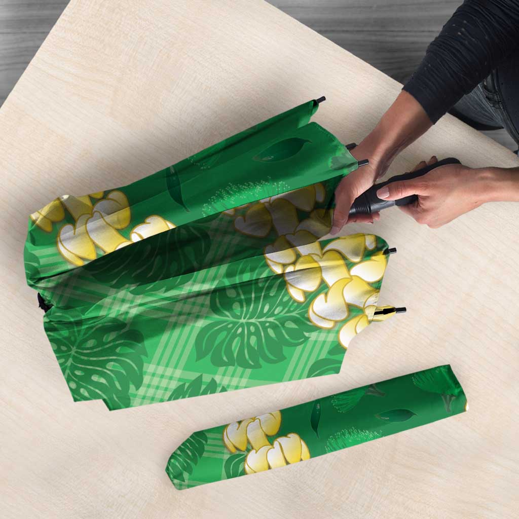 Green Palaka Hawaii Mele Kalikimaka Umbrella Ohia Lehua Monstera Puakenikeni Lei - Polynesian Pride