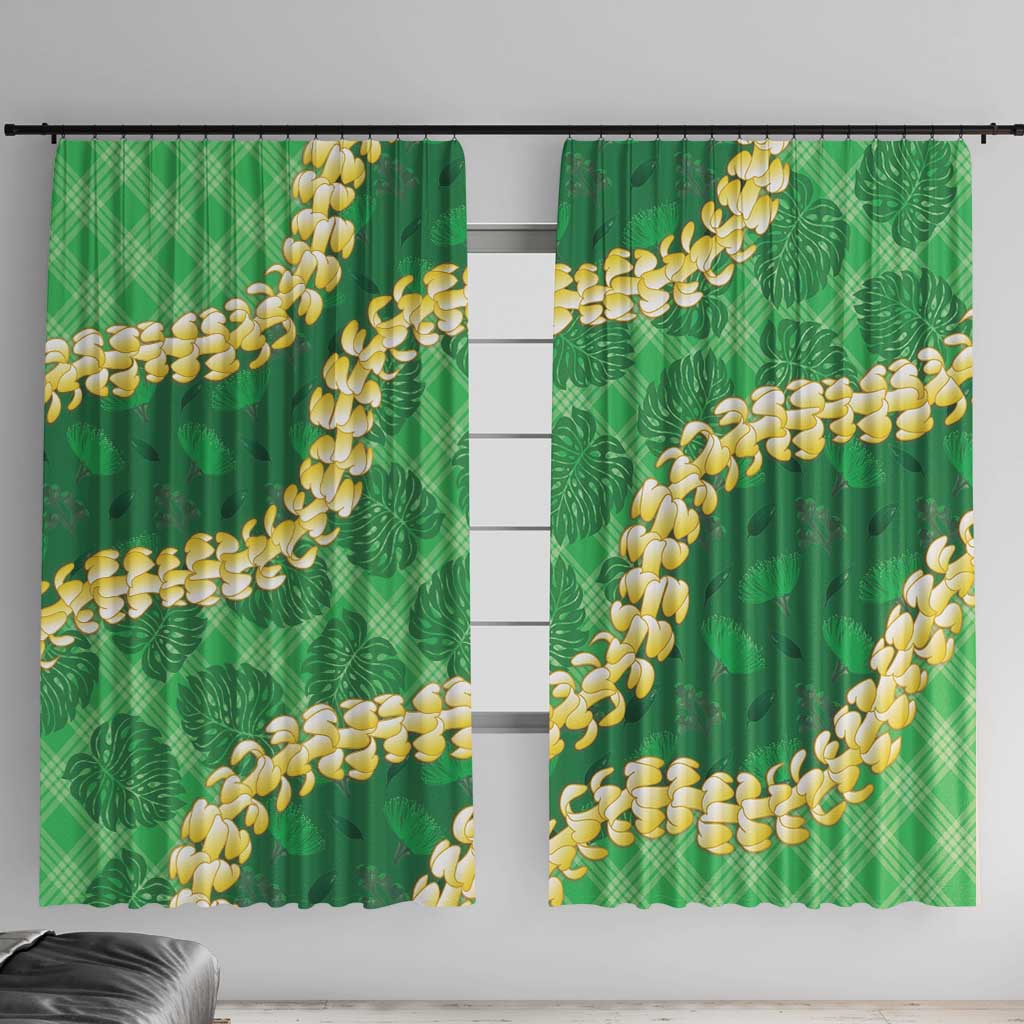 Green Palaka Hawaii Mele Kalikimaka Window Curtain Ohia Lehua Monstera Puakenikeni Lei - Polynesian Pride