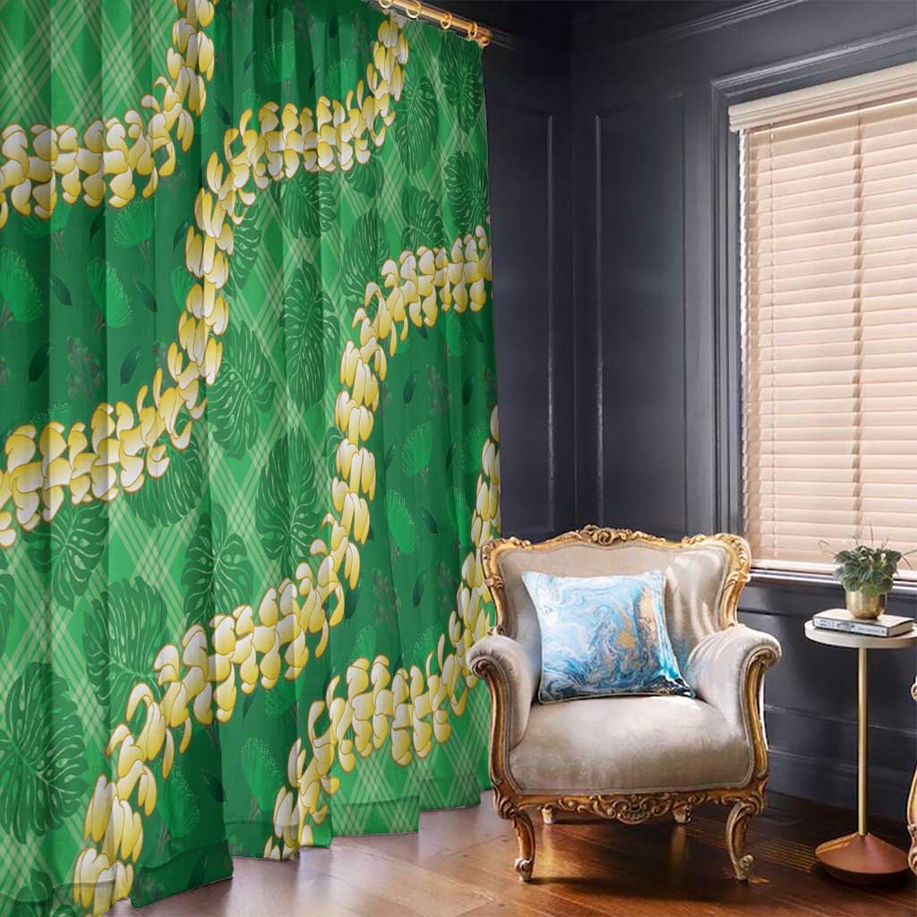 Green Palaka Hawaii Mele Kalikimaka Window Curtain Ohia Lehua Monstera Puakenikeni Lei - Polynesian Pride