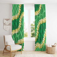 Green Palaka Hawaii Mele Kalikimaka Window Curtain Ohia Lehua Monstera Puakenikeni Lei - Polynesian Pride
