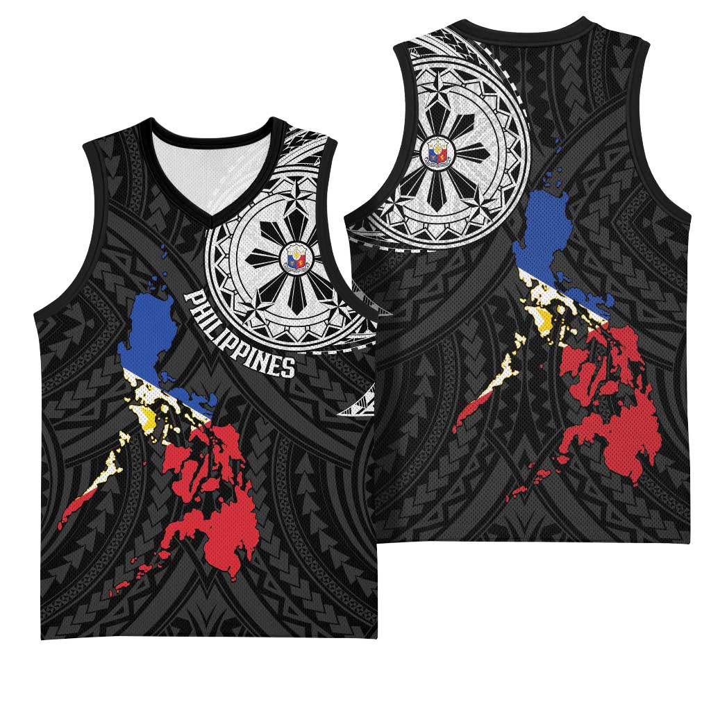 Philippines Strong Basketball Jersey Filipino Map Polynesian Tattoo - Polynesian Pride