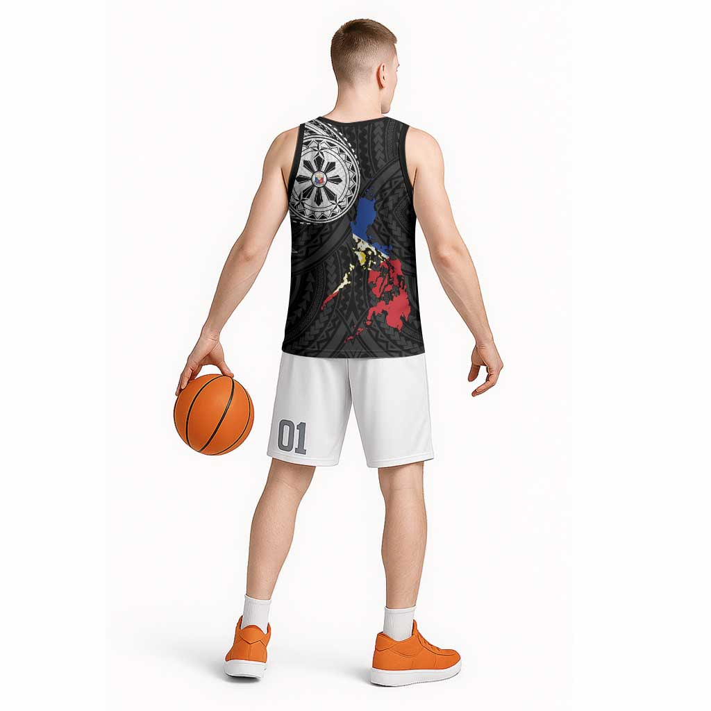Philippines Strong Basketball Jersey Filipino Map Polynesian Tattoo - Polynesian Pride