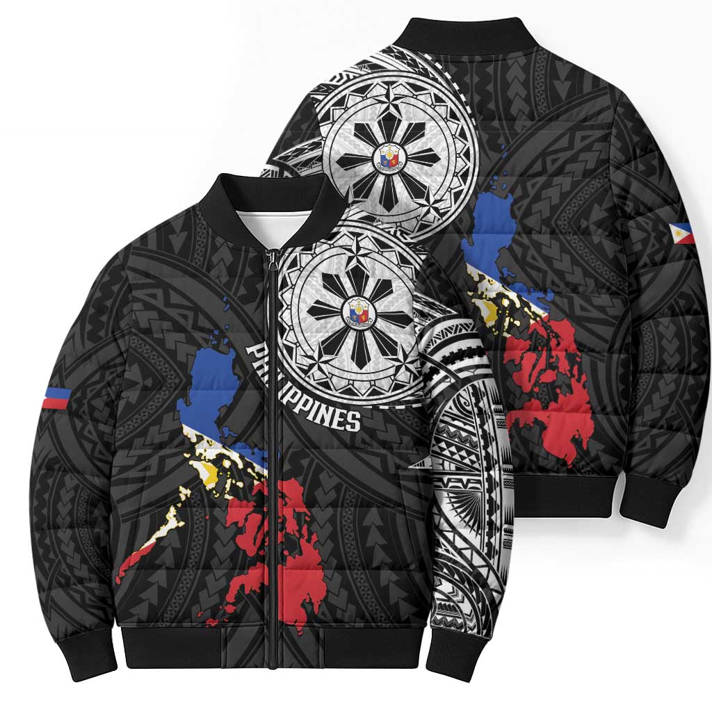 Philippines Strong Bomber Puffer Jacket Filipino Map Polynesian Tattoo - Polynesian Pride