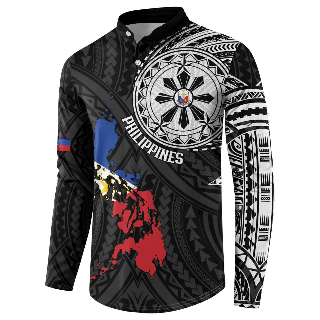 Philippines Strong Button Sweatshirt Filipino Map Polynesian Tattoo - Polynesian Pride
