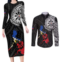 Philippines Strong Couples Matching Long Sleeve Bodycon Dress and Long Sleeve Button Shirt Filipino Map Polynesian Tattoo - Polynesian Pride