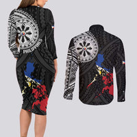 Philippines Strong Couples Matching Long Sleeve Bodycon Dress and Long Sleeve Button Shirt Filipino Map Polynesian Tattoo - Polynesian Pride