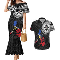 Philippines Strong Couples Matching Mermaid Dress and Hawaiian Shirt Filipino Map Polynesian Tattoo - Polynesian Pride