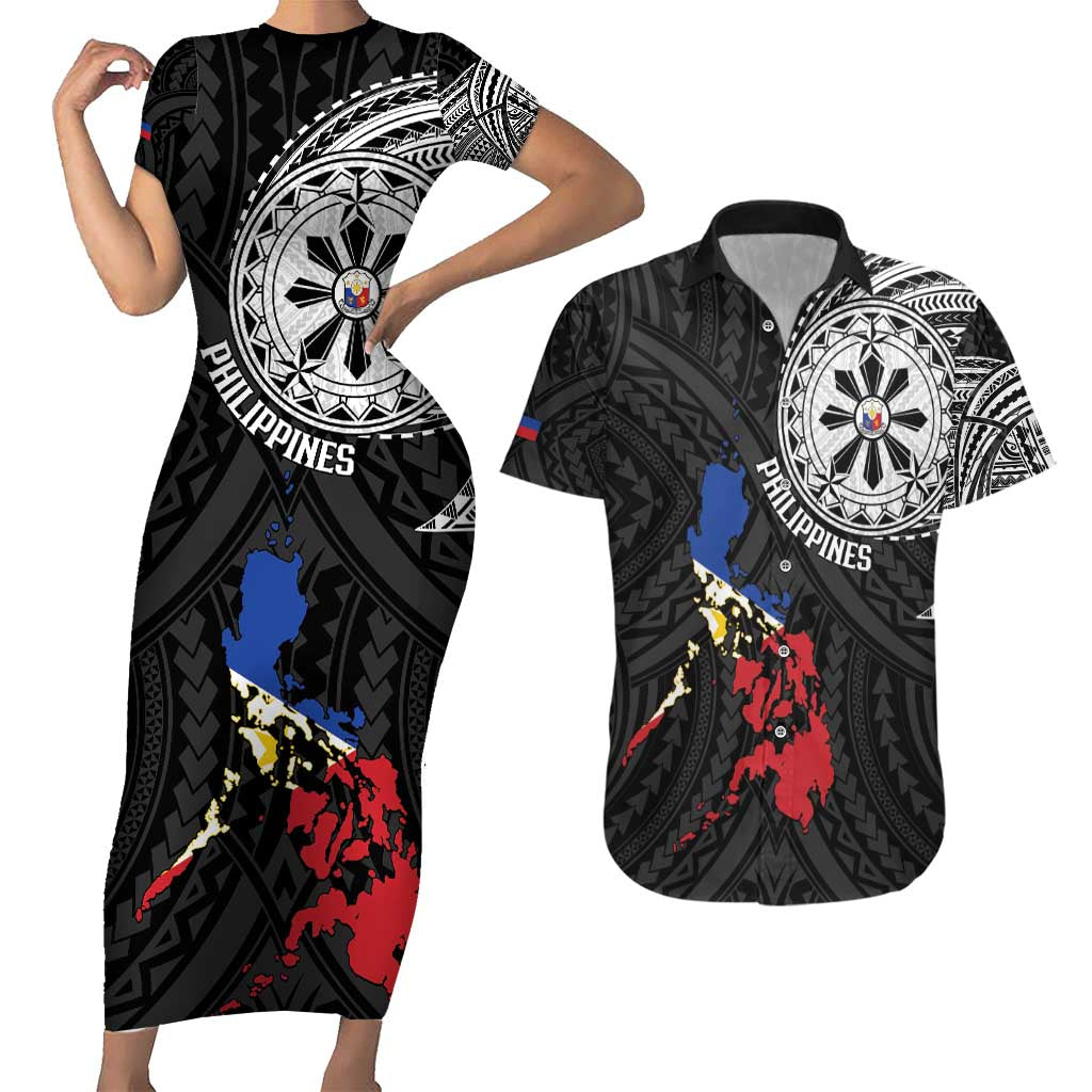Philippines Strong Couples Matching Short Sleeve Bodycon Dress and Hawaiian Shirt Filipino Map Polynesian Tattoo - Polynesian Pride