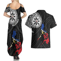 Philippines Strong Couples Matching Summer Maxi Dress and Hawaiian Shirt Filipino Map Polynesian Tattoo - Polynesian Pride
