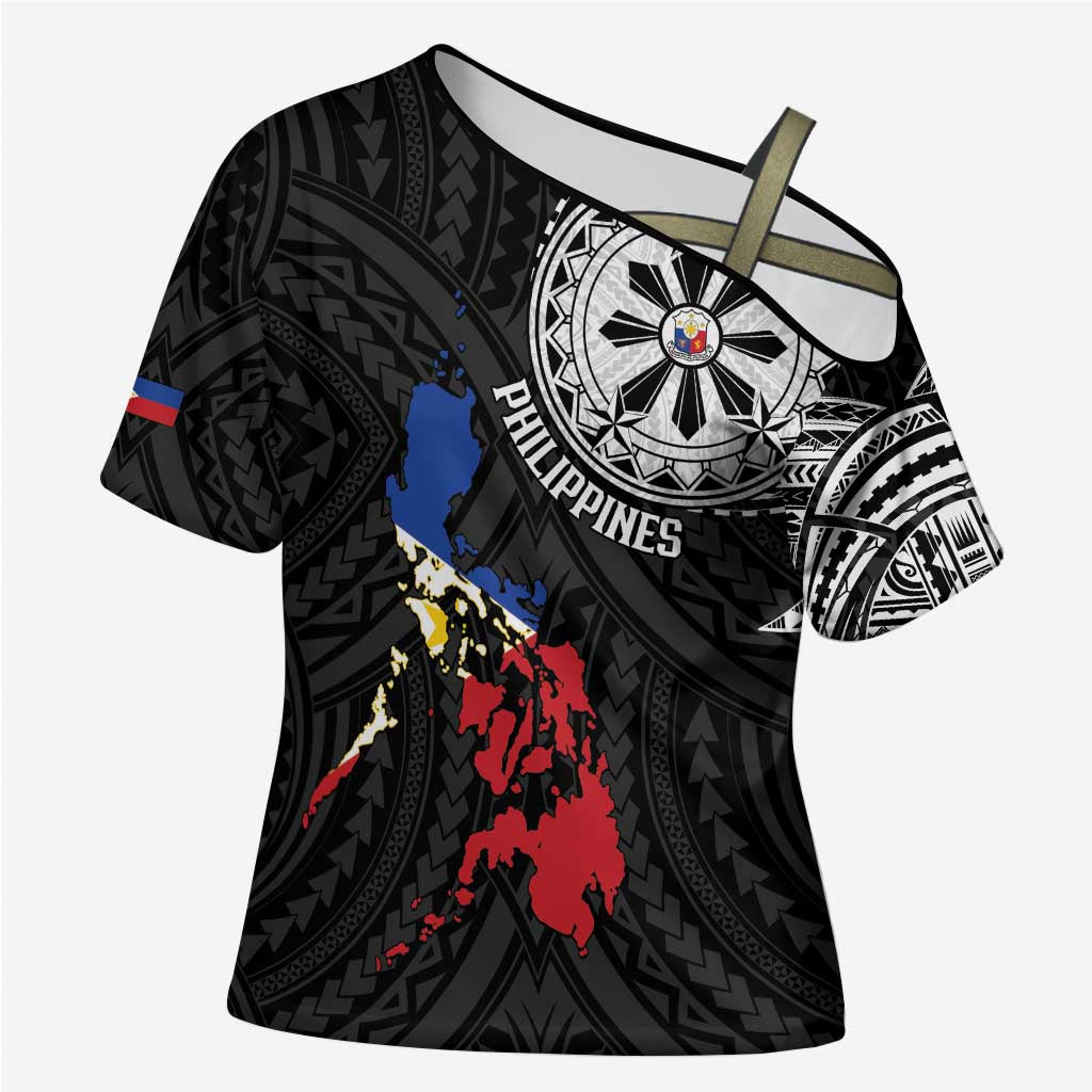 Philippines Strong Cross Shoulder Shirt Filipino Map Polynesian Tattoo - Polynesian Pride