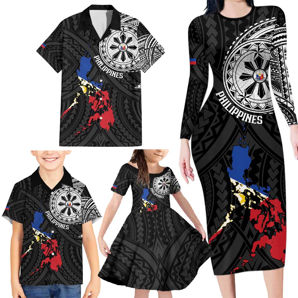 Philippines Strong Family Matching Long Sleeve Bodycon Dress and Hawaiian Shirt Filipino Map Polynesian Tattoo - Polynesian Pride